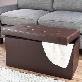Lavish Home 30-Inch Foldable Storage Tufted Ottoman with Removable Lid