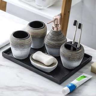 Home Basics 6-Piece Bathroom Accessories Set Ceramics