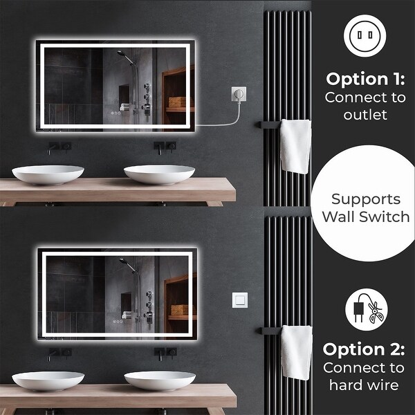 LED Bathroom Mirror with Lights 55x30, Lighted Vanity Mirror Wall Mounted with Front and Backlit - White