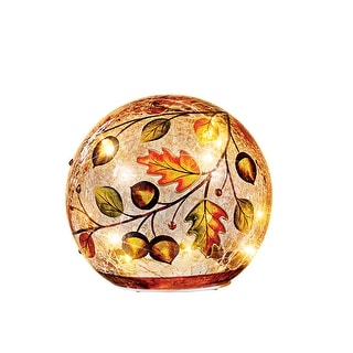 Lighted Autumn Leaves Crackled Glass Ball