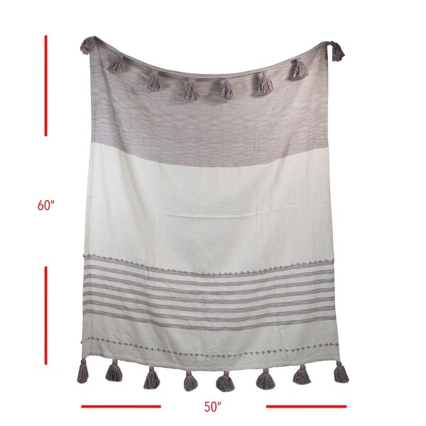 Foreside Home & Garden Gray Striped Hand Woven 50 x 60 inch Cotton Throw Blanket with Hand Tied Fringe