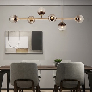 Mid-Century Modern Pendant Chandelier 6 Lights Globe Glass Light - L47.28''xW5.91''xH17.73''
