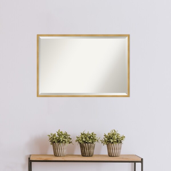 Beveled Wood Bathroom Wall Mirror - Svelte Polished Gold Frame