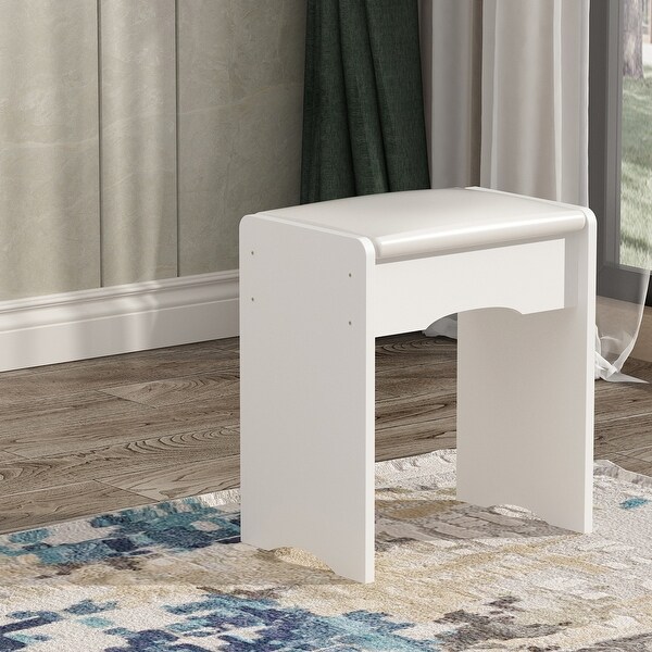 Makeup Vanity Set wi/Lighted Mirror, Storage Shelves and Drawers White - 31.5"L x 15.7"W x 55.1"H