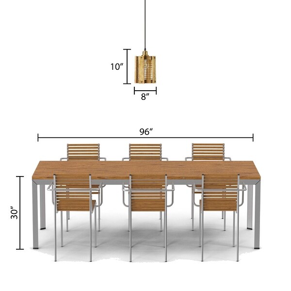 Agnes River of Goods 5-Inch Brushed Gold Drum Shaped Pendant Light with Wood Shade - 5" x 5" x 10/74"