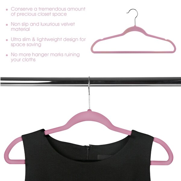 Elama Home 30 Piece Velvet Slim Profile Heavy Duty Felt Hangers with Stainless Steel Swivel Hooks in Pink