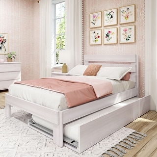 Max and Lily Farmhouse Full Bed with Plank Headboard and Trundle