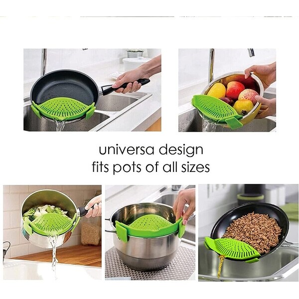 2 Pcs Clip on Strainer, Pot Strainer for Pasta Meat Vegetables Fruit, Silicone Strainer - Fit All Pots and Bowls.