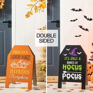 Glitzhome 24"H Fall & Halloween Double Sided Standing Easel Porch Sign Decor