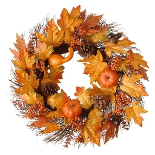 Maple Leaf and Pumpkin Wreath