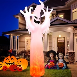 12 FT Halloween Inflatable Ghost with Rotating Flame LED Lights