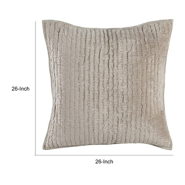 Lipa 26 Inch Square Hand Stitched Euro Pillow Sham, Rayon Velvet, Beige
