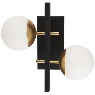 George Kovacs Alluria 2-Light Wall Sconce-Weathered Black/Autumn Gold Finish, Etched Opal Glass Shade