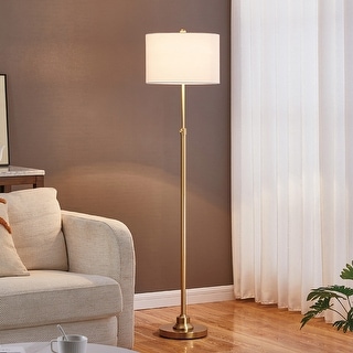 63.5" Modern Brass Adjustable Floor Lamp with White Linen Shade