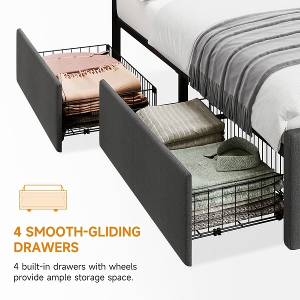 Button Upholstered Platform Bed Frame with Storage and 4 Drawers