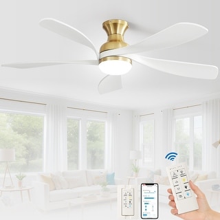 52 Inch Flush Mount 5 Wood Blades Smart Ceiling Fan with Light,Remote& APP Control-Farmhouse,Modern,Contemporary - 52 inch