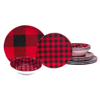 Certified International Red Buffalo Plaid Melamine 12 Piece Dinnerware Set, Service for 4