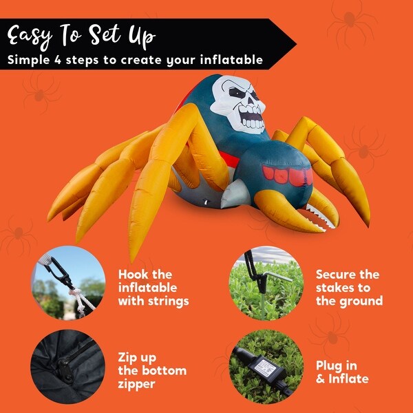 Joiedomi 6 Ft Long Black Polyester Outdoor Giant Spider with Skull Markings On Head Halloween Inflatable