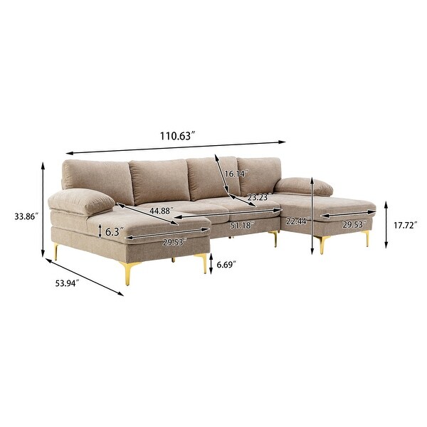 Modern Linen Upholstered U-shaped Sectional Sofa with Double Chaises