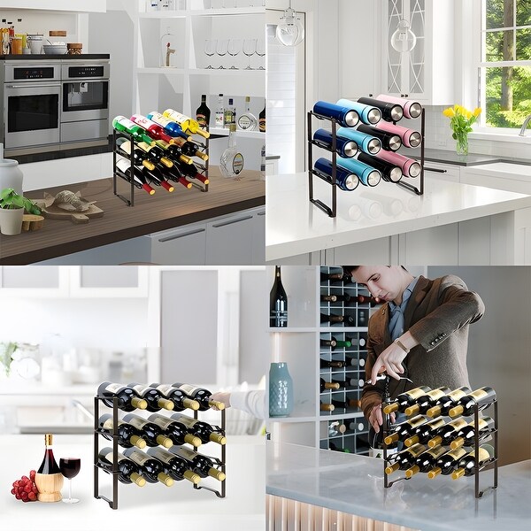 3 Tier Stackable Metal Wine Bottle Rack Holder Organizer Storage Hoom Decor for Kitchen