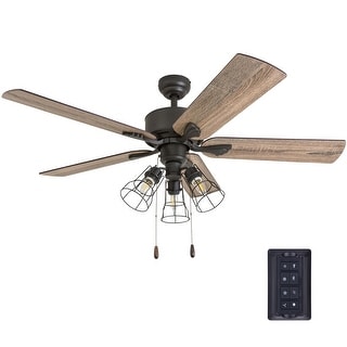 The Gray Barn Hodeken Farmhouse 52-inch Aged Bronze LED Ceiling Fan in Cage Industrial 3-light in 3 Speed Remote