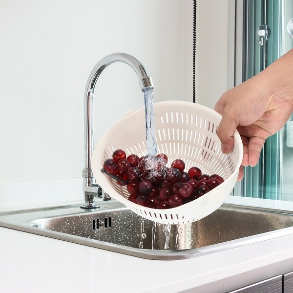 Kitchen Plastic Colander Fruit Vegetable Washing Basket 2PCS-White - White