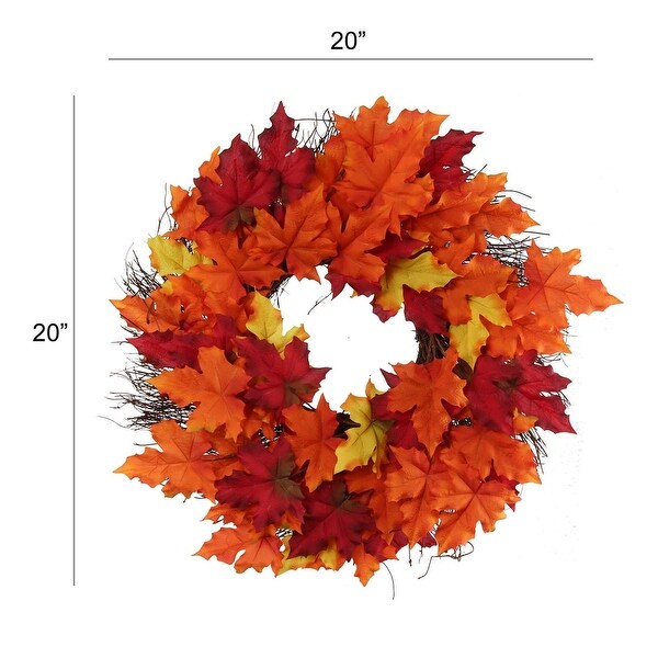 Classic Maple Fall Wreath, 18" Front Door Wreath, Hanging Loop Included - 18 Inches