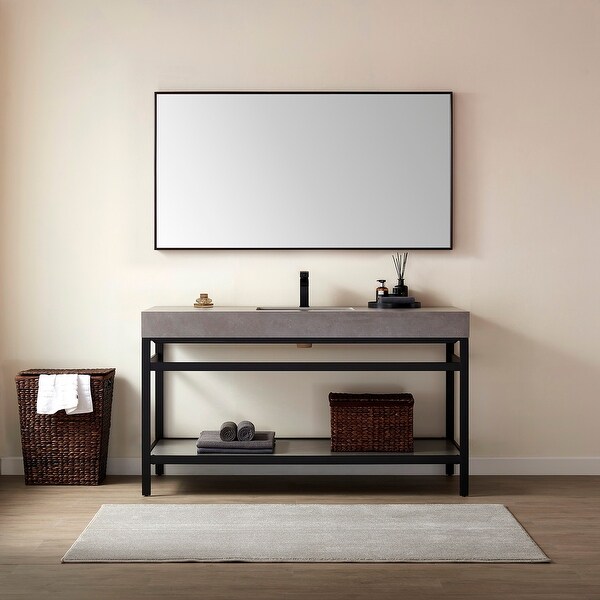 Viella 60" Bathroom Vanity Aluminum Framed Wall Mirror in Black