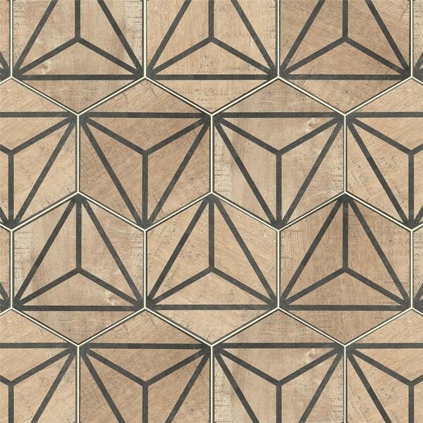 Merola Tile Sawnwood Tribeka Hex Brown 8.63" x 9.86" Porcelain Floor and Wall Tile