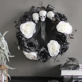 Halloween Home Ghost Door Hanging Skull Rose Rattan Wreath Wreath Haunted House Horror Party Decorations - as picture