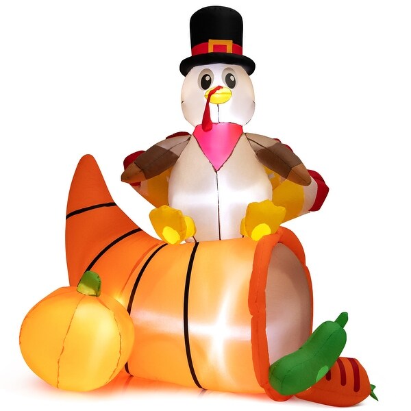 6 FT Thanksgiving Inflatable Turkey on Cornucopia Blow up Turkey