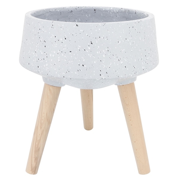 2 Gray Brown Ceramic Terrazzo Outdoor Tripod Legs Planters 15"