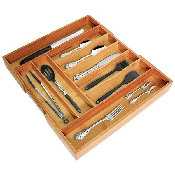 Organizeme Bamboo Adjustable Utensil Drawer Organizer