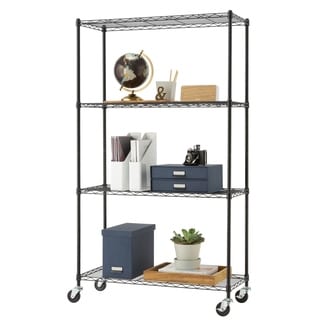 TRINITY 4-Tier Wire Shelving Rack |36" x 14" x 62.5"| Includes Wheels |NSF| Black