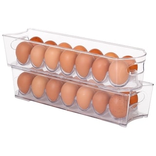 Smart Design Stackable Clear Refrigerator Egg Storage Bin with Handle - 14 Egg Container - 2 Pack- 4 x 14.5 inch