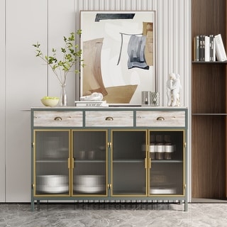 47.64" Wide 2 Doors Modern Sideboard with 3 Top Drawers, Freestanding Sideboard Storage Cabinet Entryway Floor Cabinet