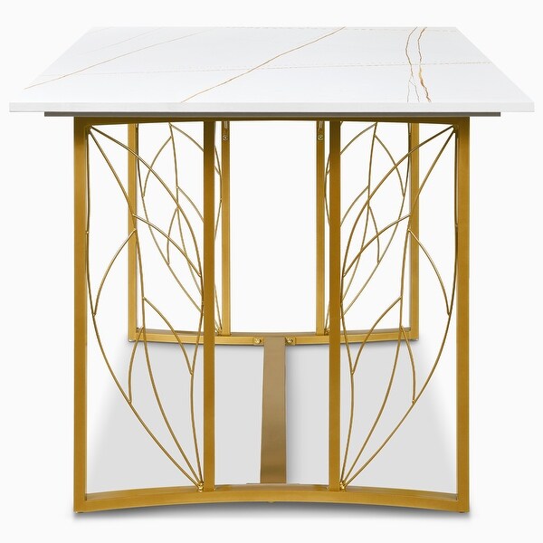 Rectangular Slate Countertop Dining Table with Golden Metal Frame