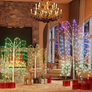 Grondin 3 Pieces Pre-Lit 4FT 5FT 6FT White Chritsmas Artificial Willow Set of 3 LED Lighted Tree Holiday Decoration
