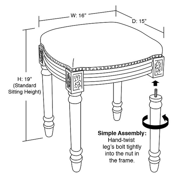 Mustard Magnolia Vanity Stool with antique white finish