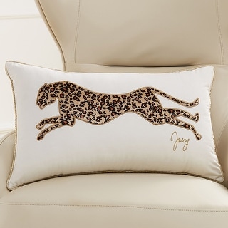 Juicy Couture Embroidered Leopard Pillow 14" x 24", White Velvet
