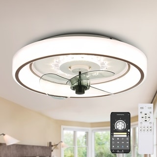 Low Profile Led Ceiling Lighting 6-Speed Flush Mount Ceiling Fan with Remote and APP Control