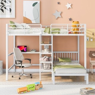 Full Over Twin Metal Bunk Bed with Built-in Desk