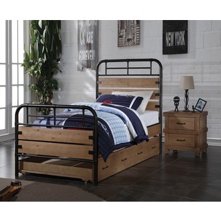 Adams Industrial Twin Bed with Optional Trundle, Antique Oak