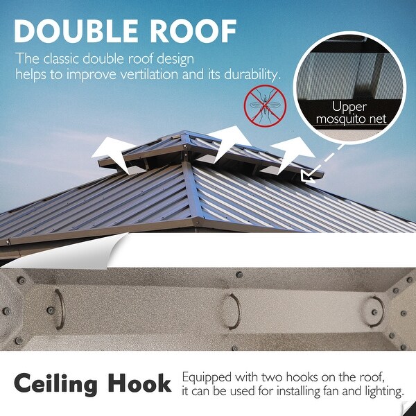 Kozyard Caesar Hardtop Gazebo with Steel Roof, Netting and Curtain