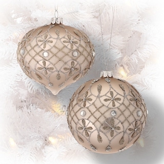 4-6" Glass Jewel Waldorf Ball/Onion Ornament Set Of 2