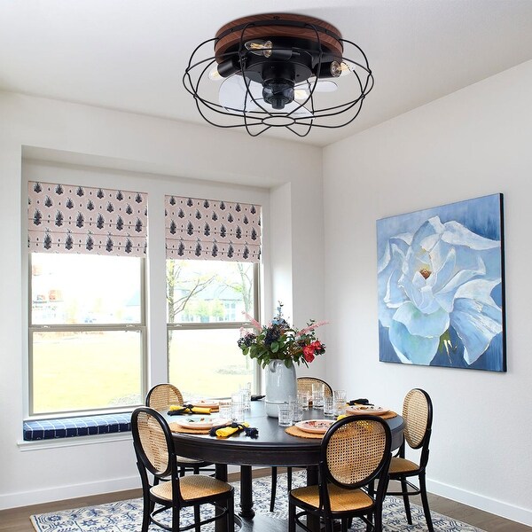 18" Cage Ceiling Fan Light 3-Speed Timing w/Remote