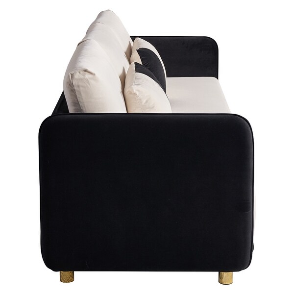 Modern Velvet 3-Seater Sofa with Removable Cushions, Golden Metal Legs, Easy Assembly With Single cushion seat