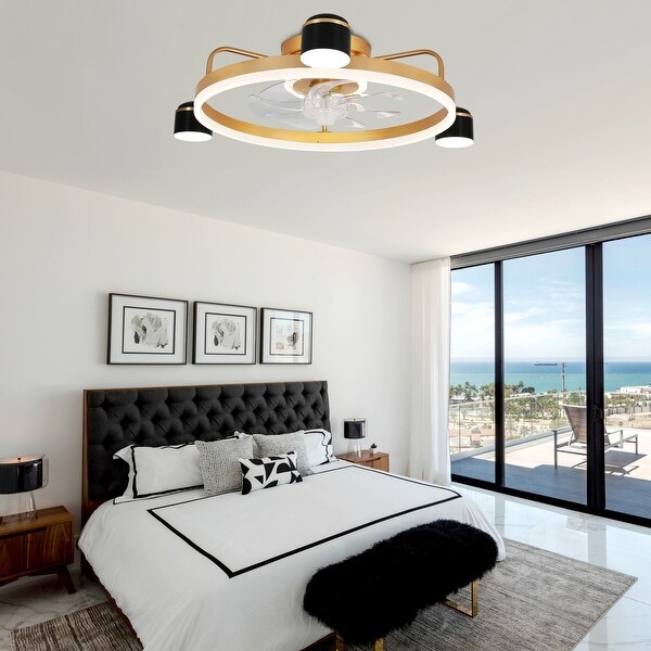 Cusp Barn Modern 28-In Low Profile Ceiling Fan with Light and Smart APP Remote Control, Dimmable Starry Flush Mount Ceiling Fan