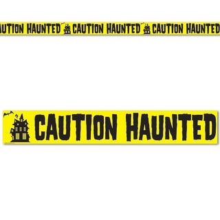 Club Pack of 12 Yellow and Black "Caution Haunted" Halloween Party Tape Decorations 20'