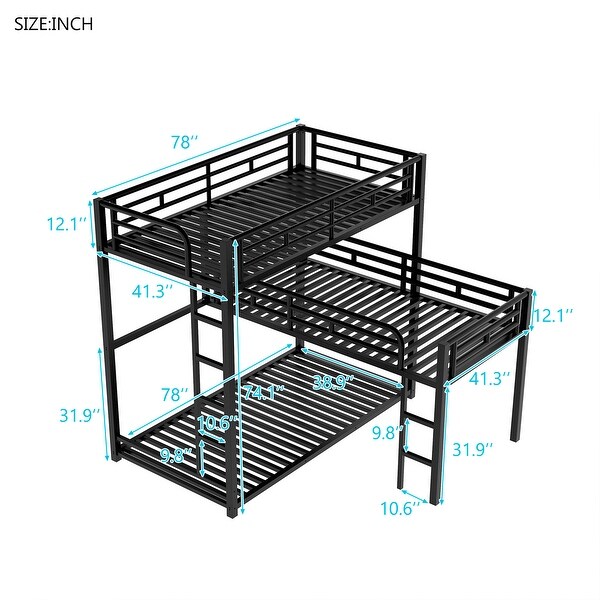 Zarina L-Shaped Triple Twin Size Bunk Bed